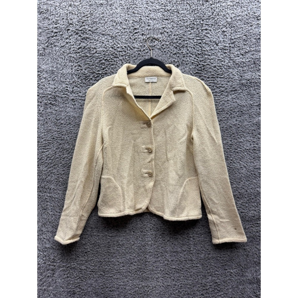 Vintage Vestimenta Textured Knit Cropped Cardigan Sweater Beige Womens Size M/L